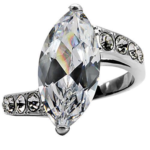 TK008 - High polished (no plating) Stainless Steel Ring with AAA Grade CZ  in Clear-2