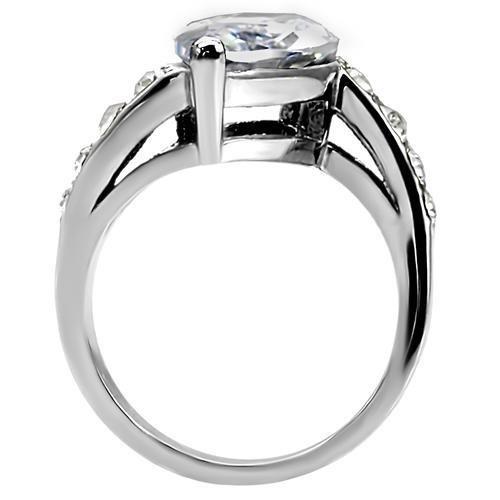 TK008 - High polished (no plating) Stainless Steel Ring with AAA Grade CZ  in Clear-3