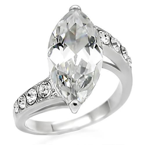 TK008 - High polished (no plating) Stainless Steel Ring with AAA Grade CZ  in Clear-0