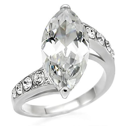 TK008 - High polished (no plating) Stainless Steel Ring with AAA Grade CZ  in Clear-0