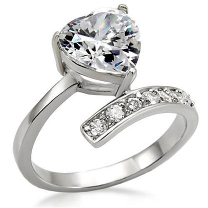TK009 - High-Polished Stainless Steel Ring with AAA Grade CZ  in Clear-0