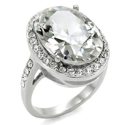 TK010- High polished (no plating) Stainless Steel Ring with AAA Grade CZ  in Clear-0