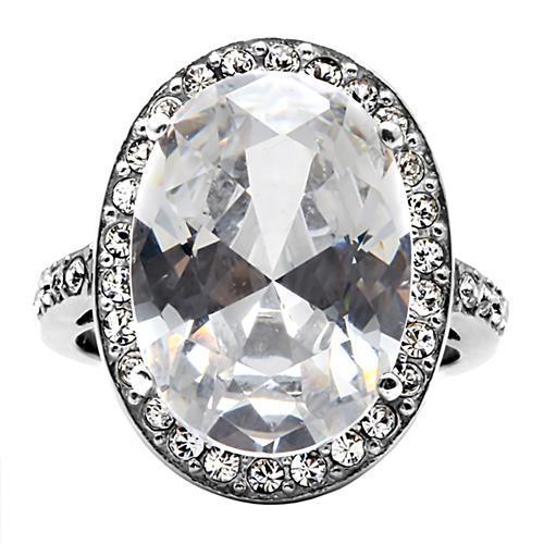 TK010- High polished (no plating) Stainless Steel Ring with AAA Grade CZ  in Clear-2
