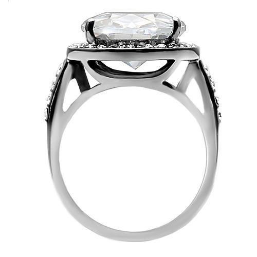 TK010- High polished (no plating) Stainless Steel Ring with AAA Grade CZ  in Clear-3