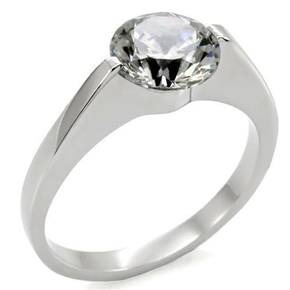 TK012 - High polished (no plating) Stainless Steel Ring with AAA Grade CZ  in Clear-0