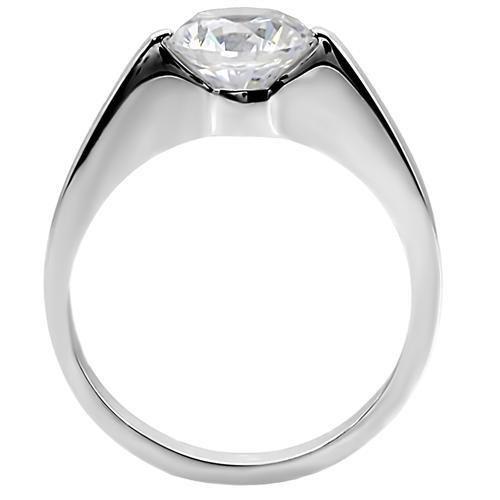 TK012 - High polished (no plating) Stainless Steel Ring with AAA Grade CZ  in Clear-3