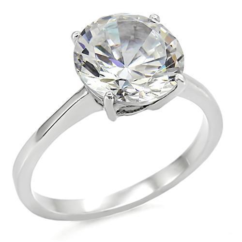 TK013 - High polished (no plating) Stainless Steel Ring with AAA Grade CZ  in Clear-0