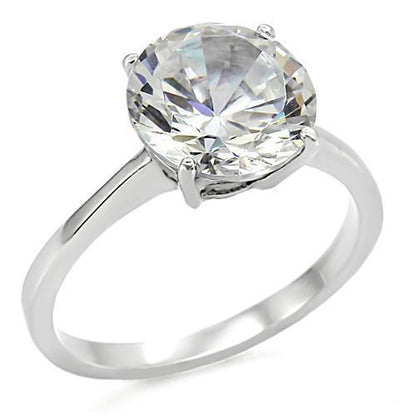 TK013 - High polished (no plating) Stainless Steel Ring with AAA Grade CZ  in Clear-0