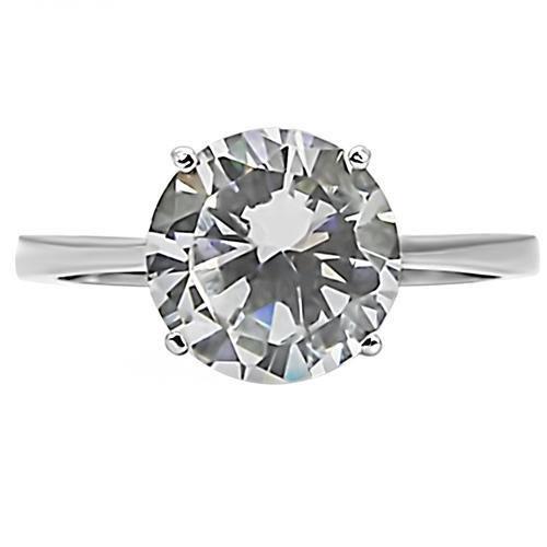 TK013 - High polished (no plating) Stainless Steel Ring with AAA Grade CZ  in Clear-2