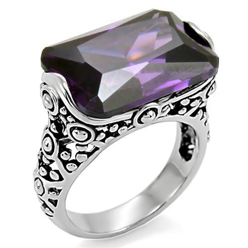 TK015 - High polished (no plating) Stainless Steel Ring with AAA Grade CZ  in Amethyst-0