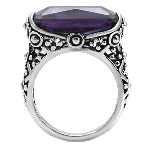TK015 - High polished (no plating) Stainless Steel Ring with AAA Grade CZ  in Amethyst-3