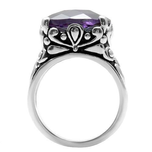 TK016 - High polished (no plating) Stainless Steel Ring with AAA Grade CZ  in Amethyst-3