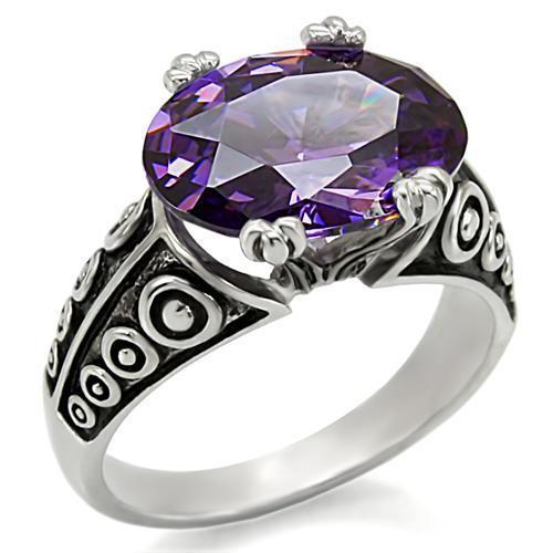 TK017 - High polished (no plating) Stainless Steel Ring with AAA Grade CZ  in Amethyst-0