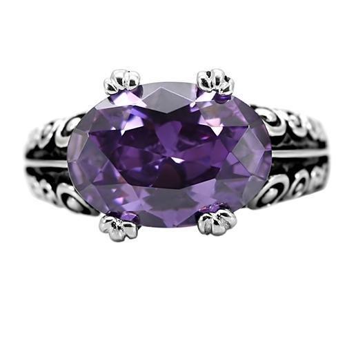 TK017 - High polished (no plating) Stainless Steel Ring with AAA Grade CZ  in Amethyst-2