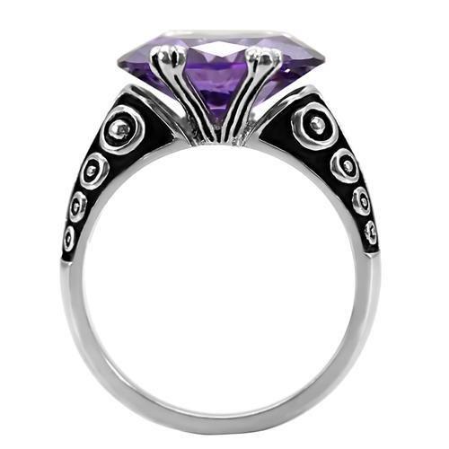 TK017 - High polished (no plating) Stainless Steel Ring with AAA Grade CZ  in Amethyst-3