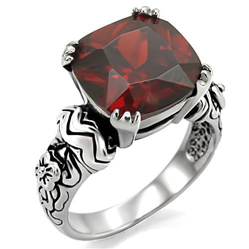 TK018 - High polished (no plating) Stainless Steel Ring with AAA Grade CZ  in Garnet-0