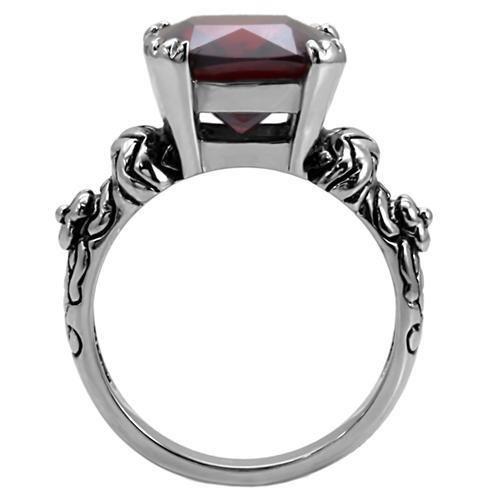 TK018 - High polished (no plating) Stainless Steel Ring with AAA Grade CZ  in Garnet-3