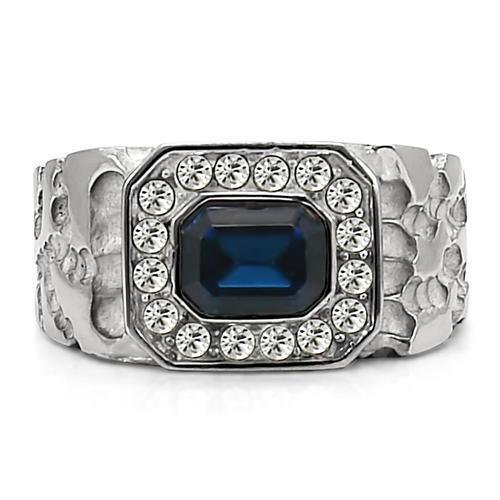 TK02210 - High polished (no plating) Stainless Steel Ring with Top Grade Crystal  in Montana-2