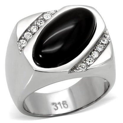 TK02214 - High polished (no plating) Stainless Steel Ring with Semi-Precious Agate in Jet-0