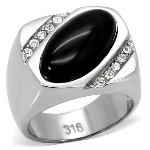 TK02214 - High polished (no plating) Stainless Steel Ring with Semi-Precious Agate in Jet-0