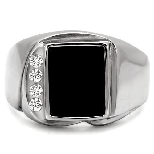 TK02225 - High polished (no plating) Stainless Steel Ring with Semi-Precious Agate in Jet-2