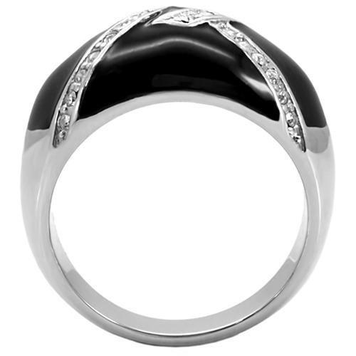 TK022 - High polished (no plating) Stainless Steel Ring with Top Grade Crystal  in Clear-3