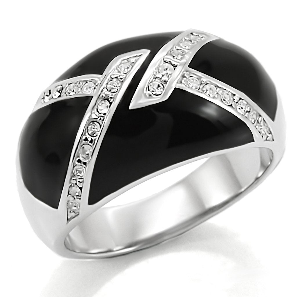 TK022 - High polished (no plating) Stainless Steel Ring with Top Grade Crystal  in Clear-0