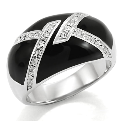 TK022 - High polished (no plating) Stainless Steel Ring with Top Grade Crystal  in Clear-0