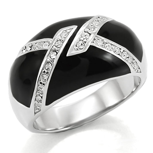 TK022 - High polished (no plating) Stainless Steel Ring with Top Grade Crystal  in Clear-0