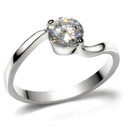 TK023 - High polished (no plating) Stainless Steel Ring with AAA Grade CZ  in Clear-0