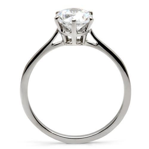 TK025 - High polished (no plating) Stainless Steel Ring with AAA Grade CZ  in Clear-3