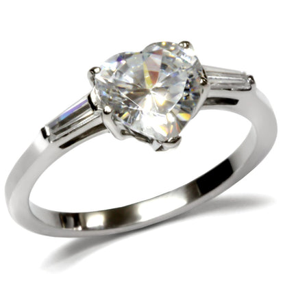 TK027 - High polished (no plating) Stainless Steel Ring with AAA Grade CZ  in Clear-0