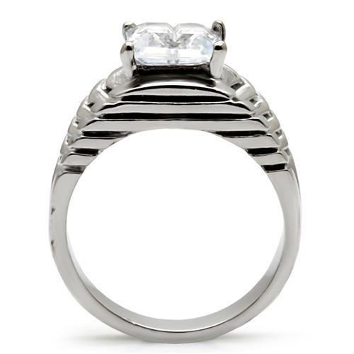 TK028 - High polished (no plating) Stainless Steel Ring with AAA Grade CZ  in Clear-3