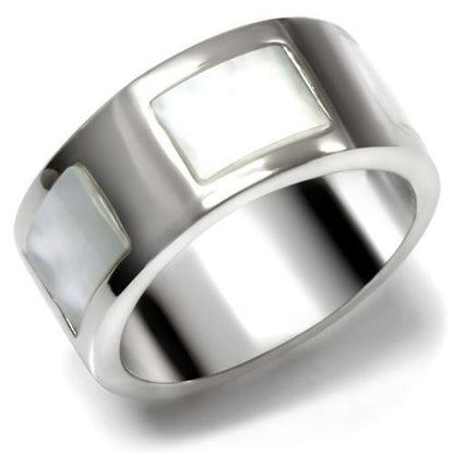 TK043 - High polished (no plating) Stainless Steel Ring with Precious Stone Conch in White-0