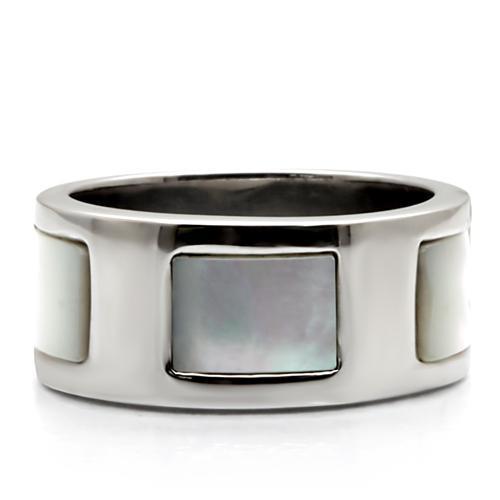 TK043 - High polished (no plating) Stainless Steel Ring with Precious Stone Conch in White-2