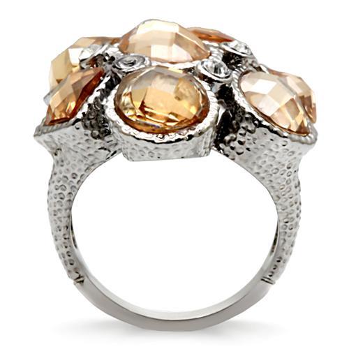 TK044 - High polished (no plating) Stainless Steel Ring with AAA Grade CZ  in Champagne-3