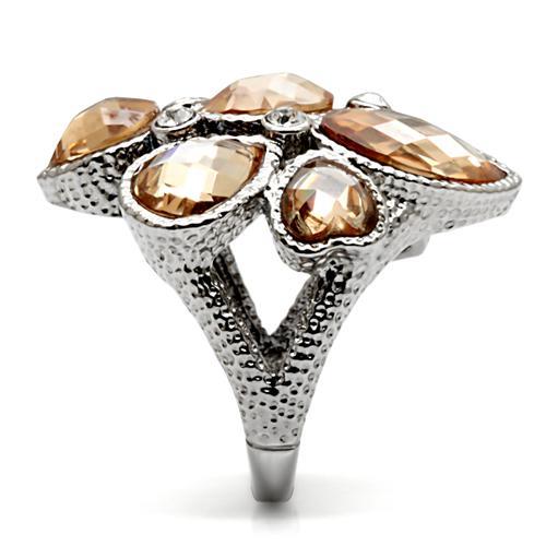 TK044 - High polished (no plating) Stainless Steel Ring with AAA Grade CZ  in Champagne-4