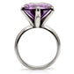 TK045 - High polished (no plating) Stainless Steel Ring with AAA Grade CZ  in Amethyst-3