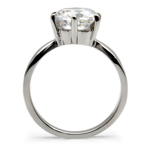 TK046 - High polished (no plating) Stainless Steel Ring with AAA Grade CZ  in Clear-3