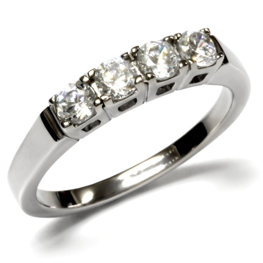 TK047 - High polished (no plating) Stainless Steel Ring with AAA Grade CZ  in Clear-0