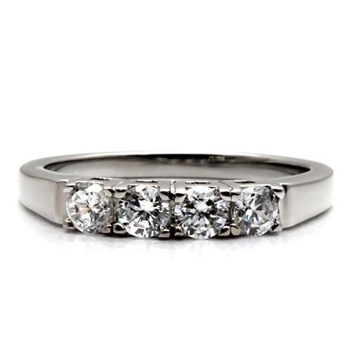 TK047 - High polished (no plating) Stainless Steel Ring with AAA Grade CZ  in Clear-2