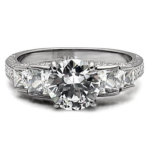 TK057 - High polished (no plating) Stainless Steel Ring with AAA Grade CZ  in Clear-2
