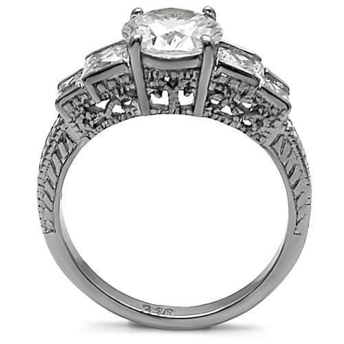 TK057 - High polished (no plating) Stainless Steel Ring with AAA Grade CZ  in Clear-3