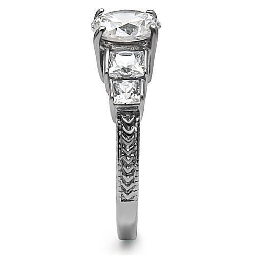TK057 - High polished (no plating) Stainless Steel Ring with AAA Grade CZ  in Clear-4