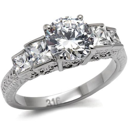 TK057 - High polished (no plating) Stainless Steel Ring with AAA Grade CZ  in Clear-0