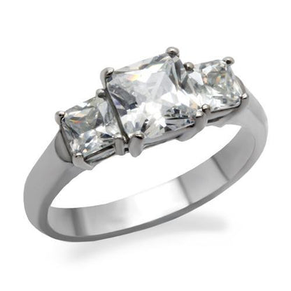 TK058 - High polished (no plating) Stainless Steel Ring with AAA Grade CZ  in Clear-0