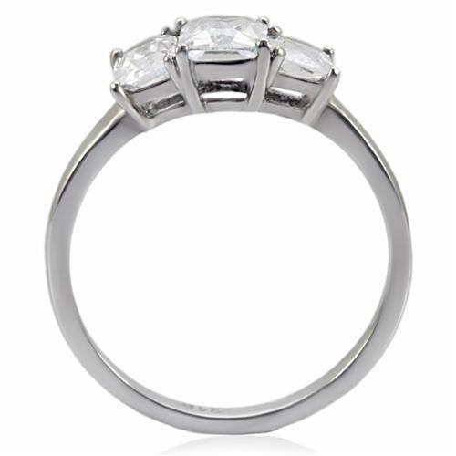 TK058 - High polished (no plating) Stainless Steel Ring with AAA Grade CZ  in Clear-3