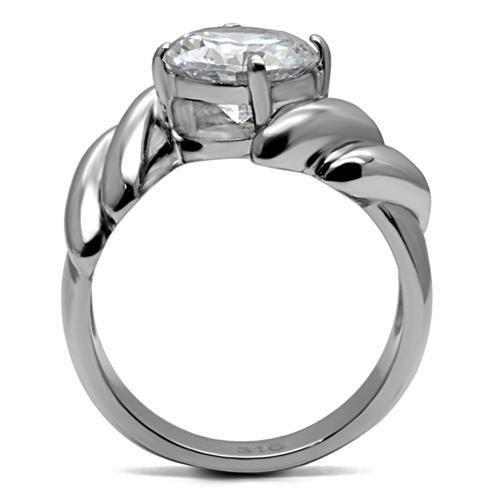 TK060 - High polished (no plating) Stainless Steel Ring with AAA Grade CZ  in Clear-3