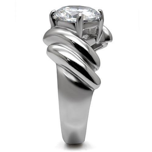 TK060 - High polished (no plating) Stainless Steel Ring with AAA Grade CZ  in Clear-4