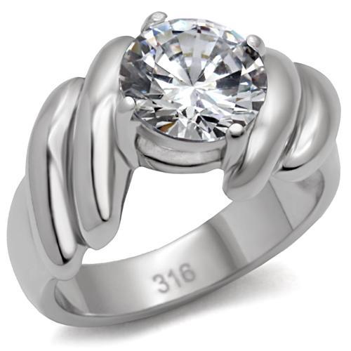 TK060 - High polished (no plating) Stainless Steel Ring with AAA Grade CZ  in Clear-0